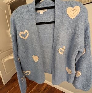 Threaded Leaf Embroidered Heart Open Front Cardigan Sweater Size Medium Nwt  ❤️